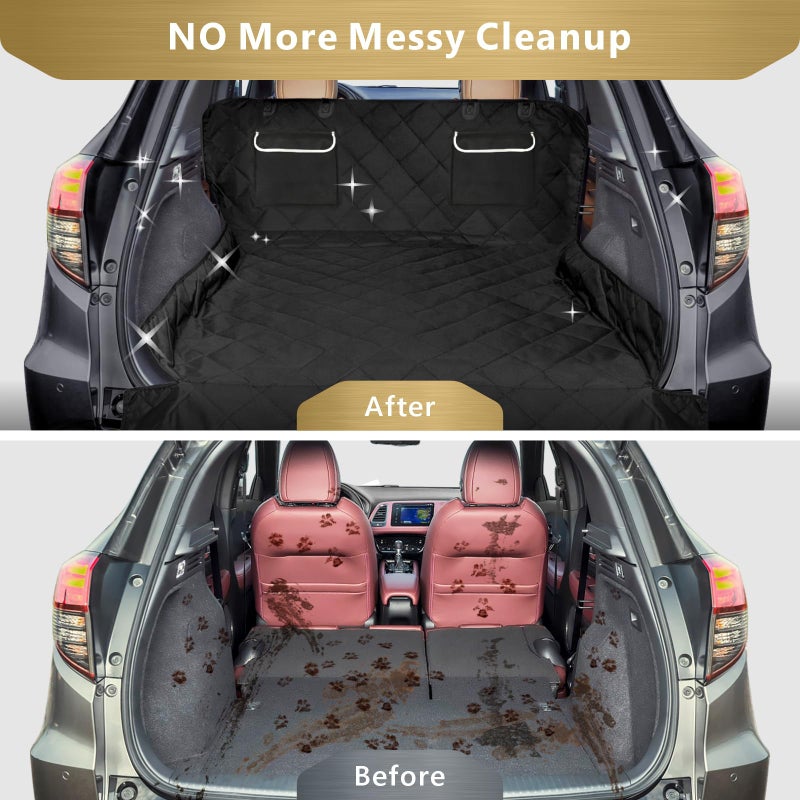 F-color SUV Cargo Liner for Dogs, Waterproof Pet Cargo Cover Dog Seat Cover Mat for SUVs Sedans Vans with 2 Large Pockets, Non-Slip, Large Size Universal Fit, Black - Image 3